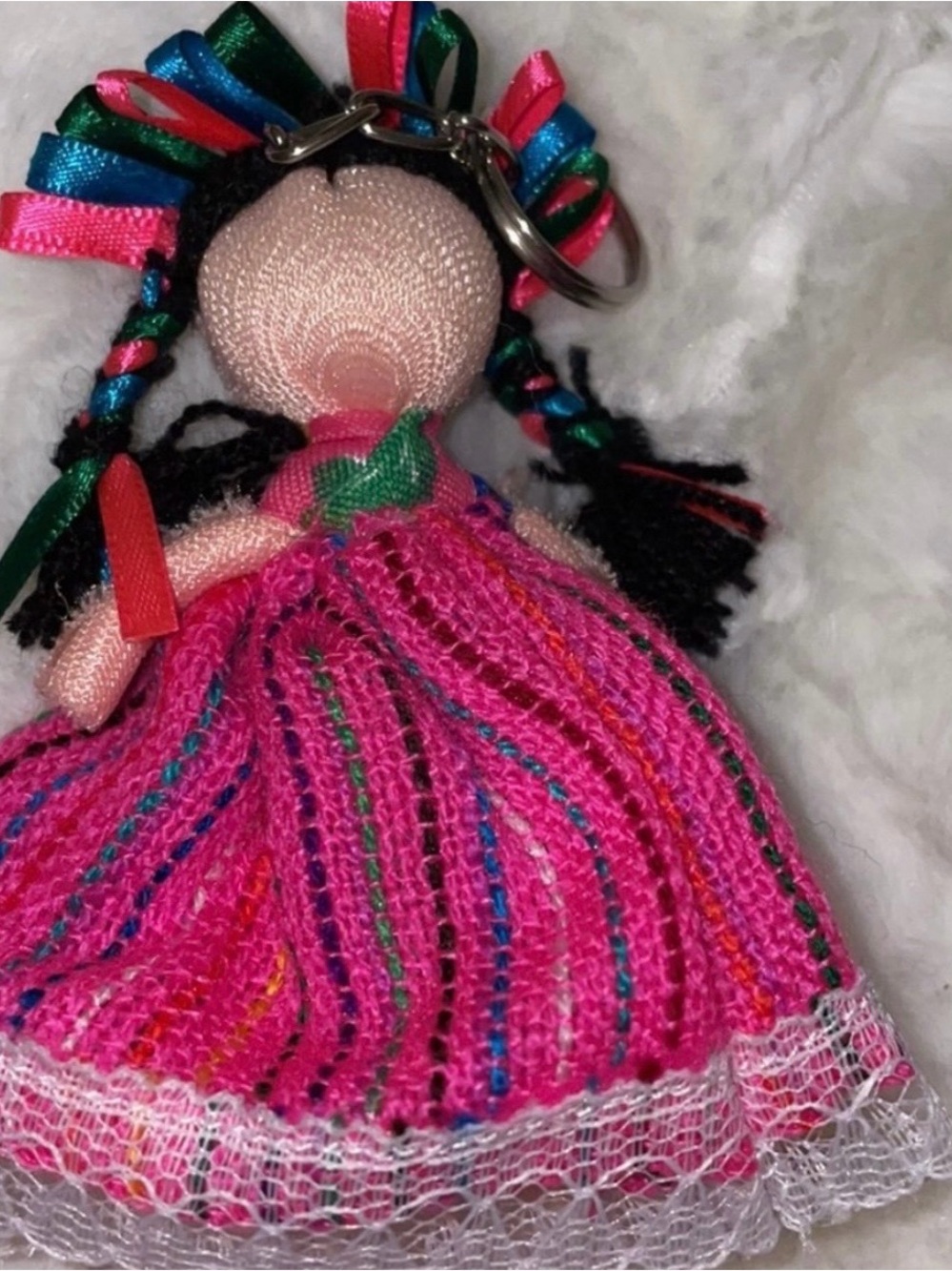Handcrafted Pink Ribbon Doll Keychain Accessory - Picture 4 of 5